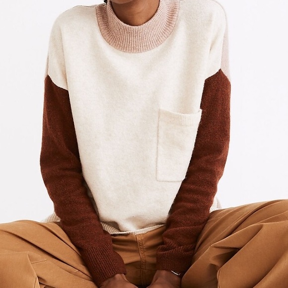 Madewell Redmond Mockneck Pocket Sweater in Colorblock size small - Picture 1 of 7